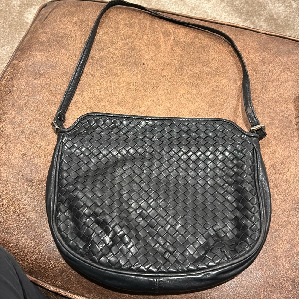 Pretty, Vintage, Woven Leather, Black, Shoulder Bag